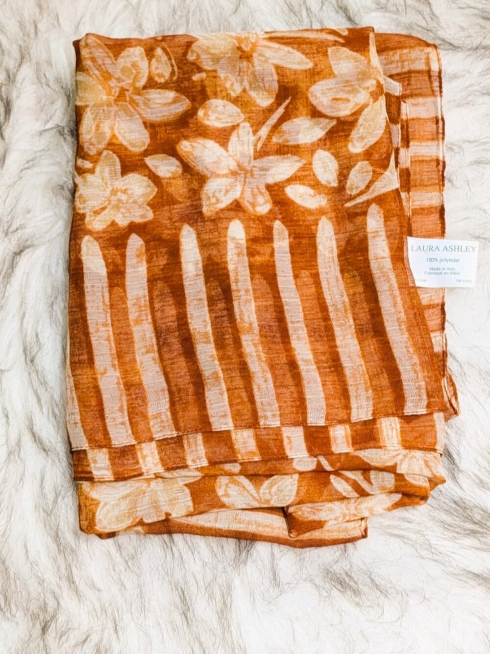 Laura Ashley Brown Flowers Square Scarf 33" x 33" Made in Italy